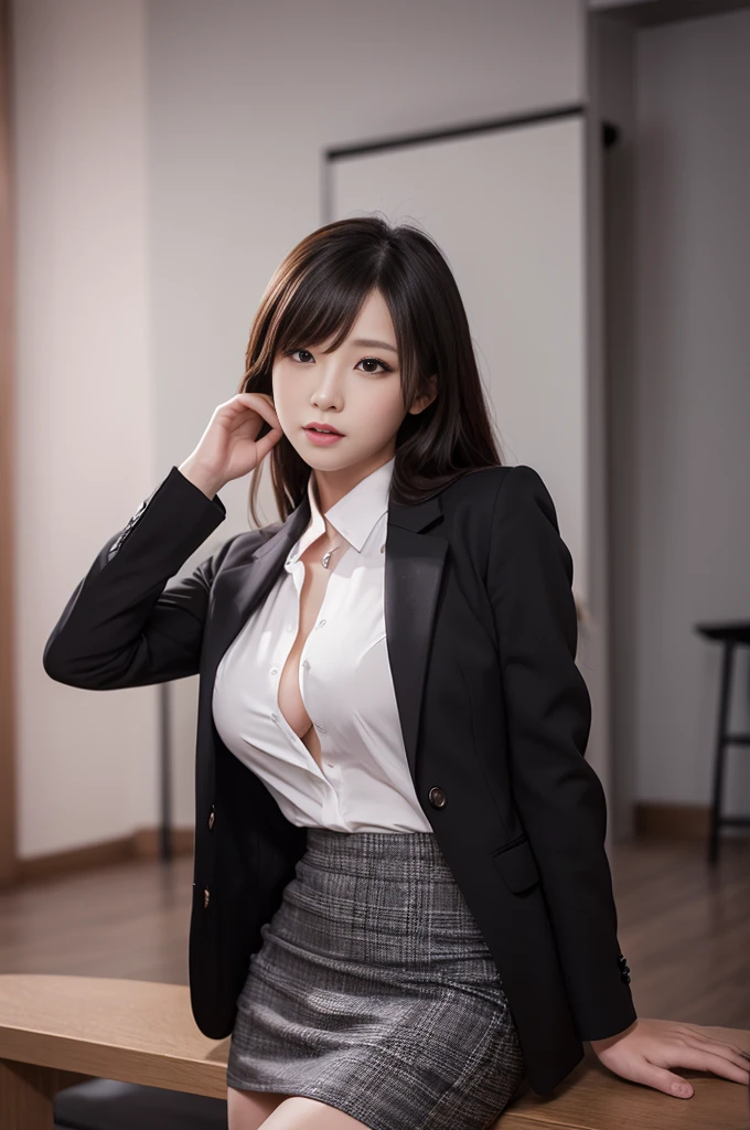 NSFW, (fine skin:1.2), (shiny skin:1.1),8K,highest quality, table top, Super high resolution,(realistic:1.4), RAW photo,(soft saturation:1.3),(Fair skin:1.2),1 female, compensate,(Lipstick:1.1),(eyeliner:1.1),mascara, eye shadow, Glamour, (big breasts:1.2), blonde and semi-brown hair, medium hair, asymmetrical hair, asymmetrical bangs ,(8K、RAW photo、highest quality、masterpiece:1.2)、25 years oldの美しいjapanese women、laughter、japanese womensecretary(open white blouse)、1men and women、slim face、世界で最も美しいjapanese women、very detailed顔、fine eyes、double eyelid、Kamimei、perfect teeth、perfect teeth並び、(glowing skin)、(tanned skin)、(skin that looks real)、(big:1.4)、(constricted waist:1.4)、(大きなbutt:1.4)、(glamorous body:1.4)、(Wearing a dark blue office lady suit:1.4、)、(8K、draw from the knees up、RAW photo、highest quality、masterpiece:1.2)、beautiful japanese woman、(fine skin:1.2),(shiny skin:1.1),8K,highest quality, table top, Super high resolution,(realistic:1.4), RAW photo,(soft saturation:1.3),(Fair skin:1.2),1 female,compensate,(eyeliner:1.2),mascara, eye shadow, Glamour, big breasts, blonde and brown hair, medium hair, asymmetrical hair, wavy hair, asymmetrical bangs, ((日本のsecretary)), Black pantyhose, At the office, Japanese office lady, (constricted waist), (secretary), (butt) , booty pose, nipple stand, take off half of your clothes, put your panties aside, pantyhose, (frontal shot, big), Front view, ((look at the camera))、clothing) (Half-worn tight office lady suit:1.2) ,タイトスカートをtake off half of your clothes, pantyhose, ((best quality)), ((intricate details)), ((ultra realistic realism)), ridiculous solution, japanese women, 25 years old,natural makeup, lipstick, very detailed, enlightenment, 1 girl, (constricted waist)、(大きなbutt:1.引き締まったbutt:1.perfect thighs)、(perfect legs)、(perfect feet)、perfect hands, Detailed fingers, 美しくfine eyes, name tag,secretary室、office of