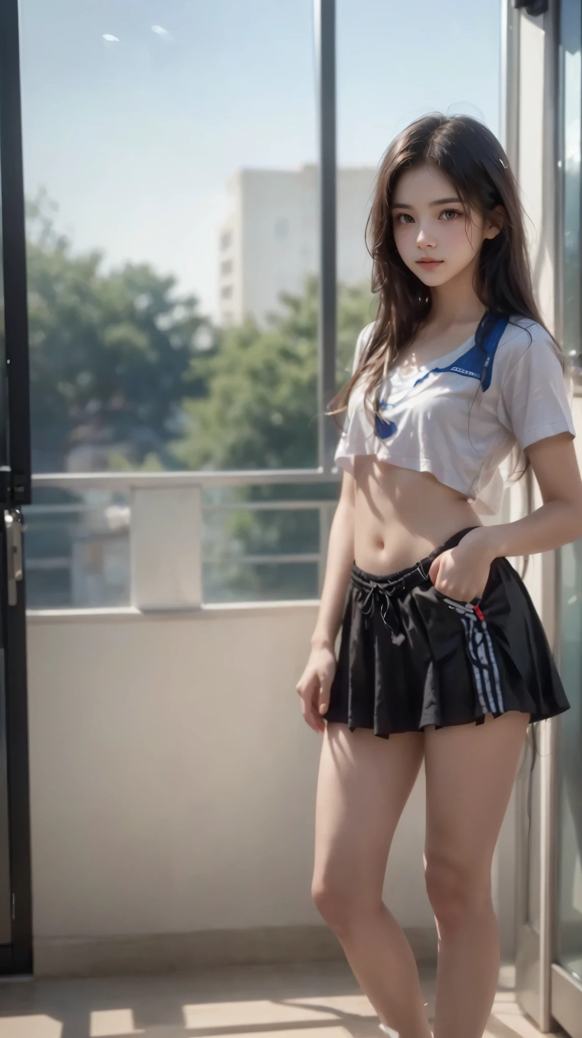 A beautiful young woman photo , Sozinho, , obra-prima, best quality, depth of field, Bokeh effect, vagina, photorealistic, RAW photography, extremely high resolution, incredibly detailed eyes and face, lovely, Ray Tracing, legs open or standing towards the camera , Esports Student, while sitting, pequeno, , , shy, molhado, full body, Sensual, , inocente, Belle, PERSEPHONE