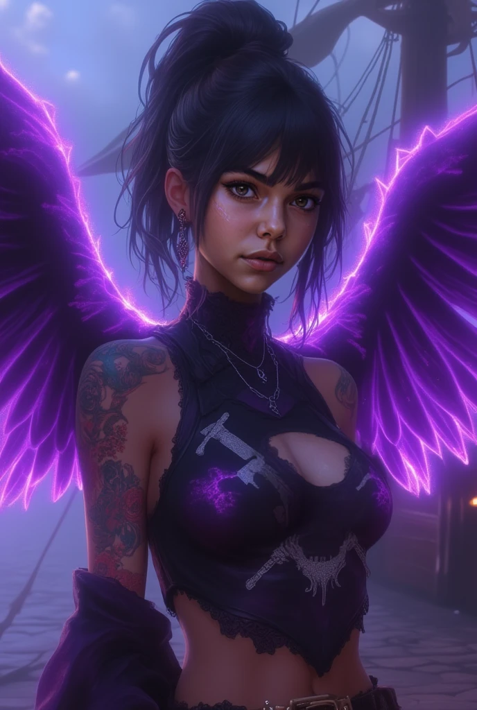 (masterpiece), Best quality, expressive eyes, perfect face, (close-up), (perfect body), (Black Chicks, purple fishnets), (detailed faces), (angel of lighting), (Black Angel), (POV SEX), (), (nsfv), (bare chest), (xxx), ( Face), (big afro), (zipper afro), (Position of the mating press:1.2), (vaginal sex, Vaginal penetration), (sparkling eyes), (mulatto), (Girl at the bottom), (1 girl, 1 guy), (Well gifted person), (dark brown skin tone), (Electric wings), black lips, Dark eye shadow, (additional detail), (Black Angel wings), ( (glowing tattoos), (huge breasts), (thin waist, big hips), (big lips), (glowing purple eyes), (Beautiful face), slim, (beautiful hands)