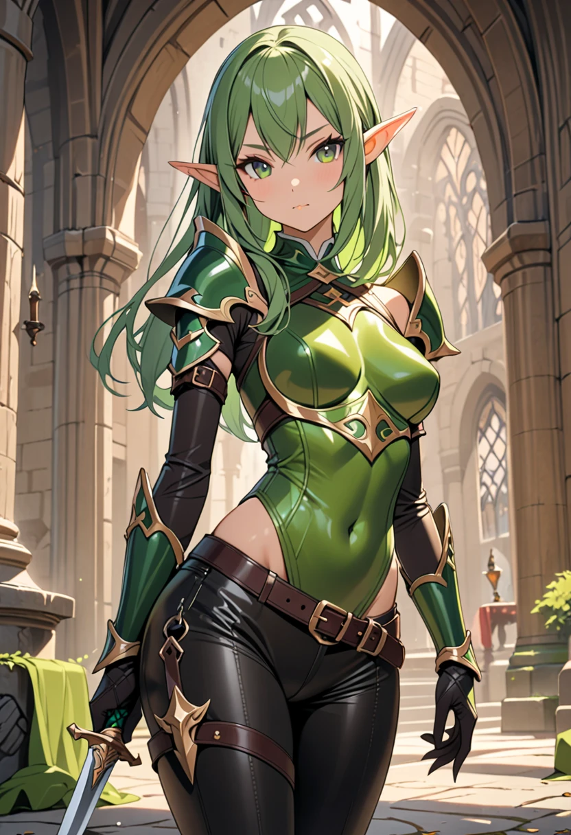 score_9, score_8_up, score_7_up, 1girl, pointy ears, breasts, long hair, solo, elf, gloves, portrait, cowboy shot, standing, cleavage, armor, white hair, elbow gloves, black gloves, looking at viewer, boots, circlet, medium breasts, very long hair, wariza, cleavage cutout, clothing cutout <lora:Anime Style 2 SDXL_LoRA_Pony Diffusion V6 XL:1>