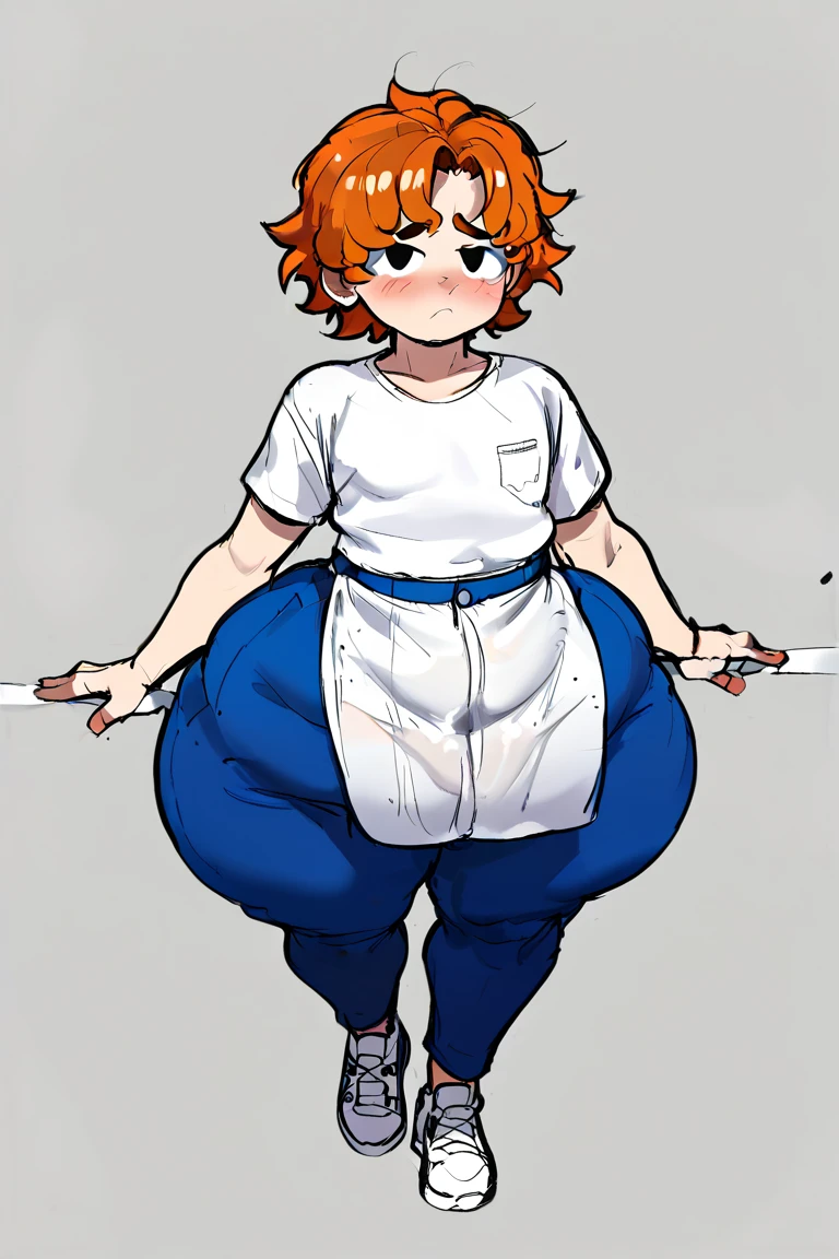 ((Detailed face and eyes 1.4))he has a jiggly fat round belly, thicc, ((his belly is fat and round, obese)), big belly, fat belly, extremely fat, fat man, strong fat bacchanalian body, obese, oppai proportions, ??????????? ((one person 2.0)),anime,(Male) ,( handsome), (Chuuya Nakahara from Bungou Stray dogs), ((Grey vest,white shirt, black jacket  oves the shoulder, Black fedora 1.6)), ((bacchanalian body)),((( huge fat thighs, immensely inflated Hips 1.9)))((Proportionally large arm and Legs 1.3)), ((chubby cheeks, double chins fat face),((high quality 2.0)), ((Huge butt 1.9) pose( Head scratching)