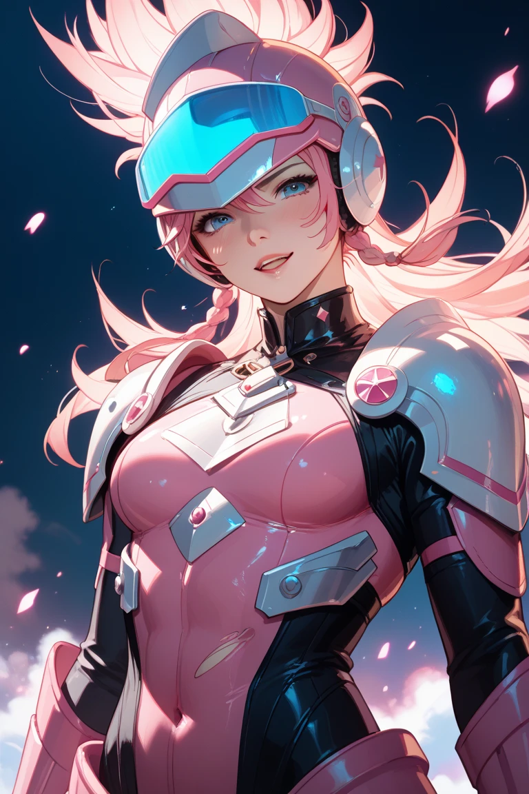 (Various exaggerated poses), (Mecha girl), ((Robot mech)), (Plump body), (tight leather jacket), (Larger breasts), (She wears pink mech), showing her sexiness and confidence. The leather jacket fits her plump figure, highlighting her femininity and strength. (picture-sensitive lenses), (best image quality), (more details of people's faces),
Mecha Girl 1's hair was a gorgeous sea of pink, falling on her shoulders like silk. The hair gently flutters in the wind of battle, exuding a charming sheen. Every strand of her hair reveals her vitality and courage,
Her pupils are a pair of turquoise gemstones that reveal a glow of wisdom and determination. In the fierce atmosphere of the battle, her pupils flashed with calmness and determination, showing her combat experience and keen insight