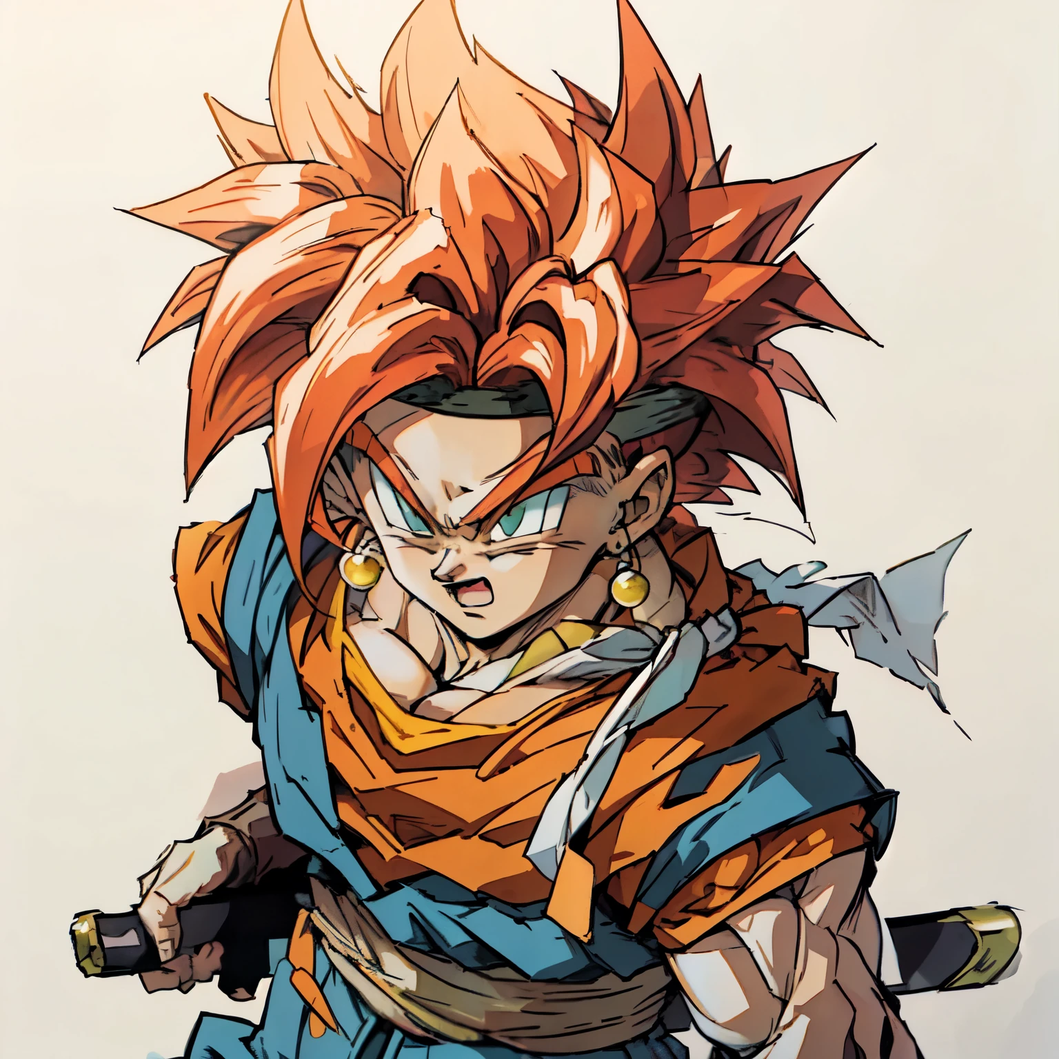 a drawing of a young redhead holding a sword, crono, portrait crono, crono trigger, crono trigger guilty gear style, Akiri Toriyama, dragon ball character, Akira Toriyama, Akira Toriyama style, super dear, shikanosuke yagaki, dragon ball concept art , Tsukasa Dokite