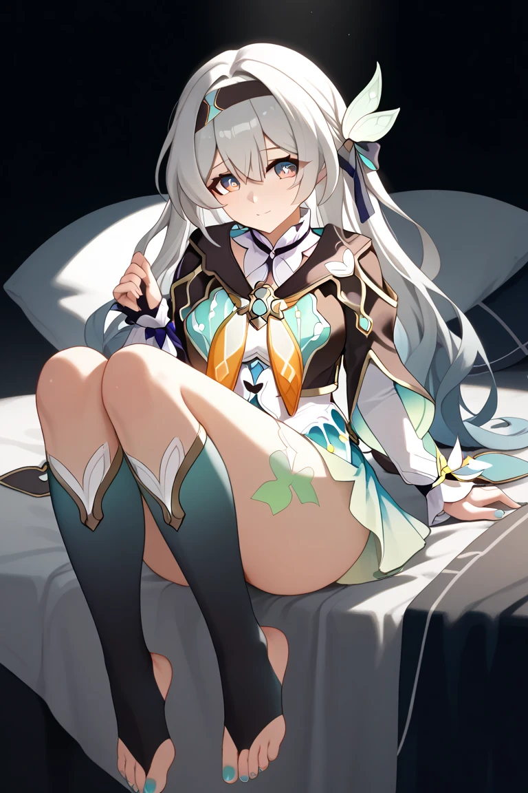 ((Highest quality)), ((masterpiece)), ((Very detailed)), (Very mature),A cute, gentle-looking female high school student with black hair and a height of about 165cm.,A female high school student with a cute smile and small breasts wearing a transparent blue waifus with a cute patterned hood and bare shoulders, A gentle woman with a slightly long vertical face,Small Faced Woman,alone, Cute attitude,(background(bright),Long Hair - Straight,Knee-high socks、A transparent blue veil with a cute pattern and white hood with off-the-shoulder sleeves,White wall、Sitting、Facing the viewer、縁に模様がある壁が1面のbackground