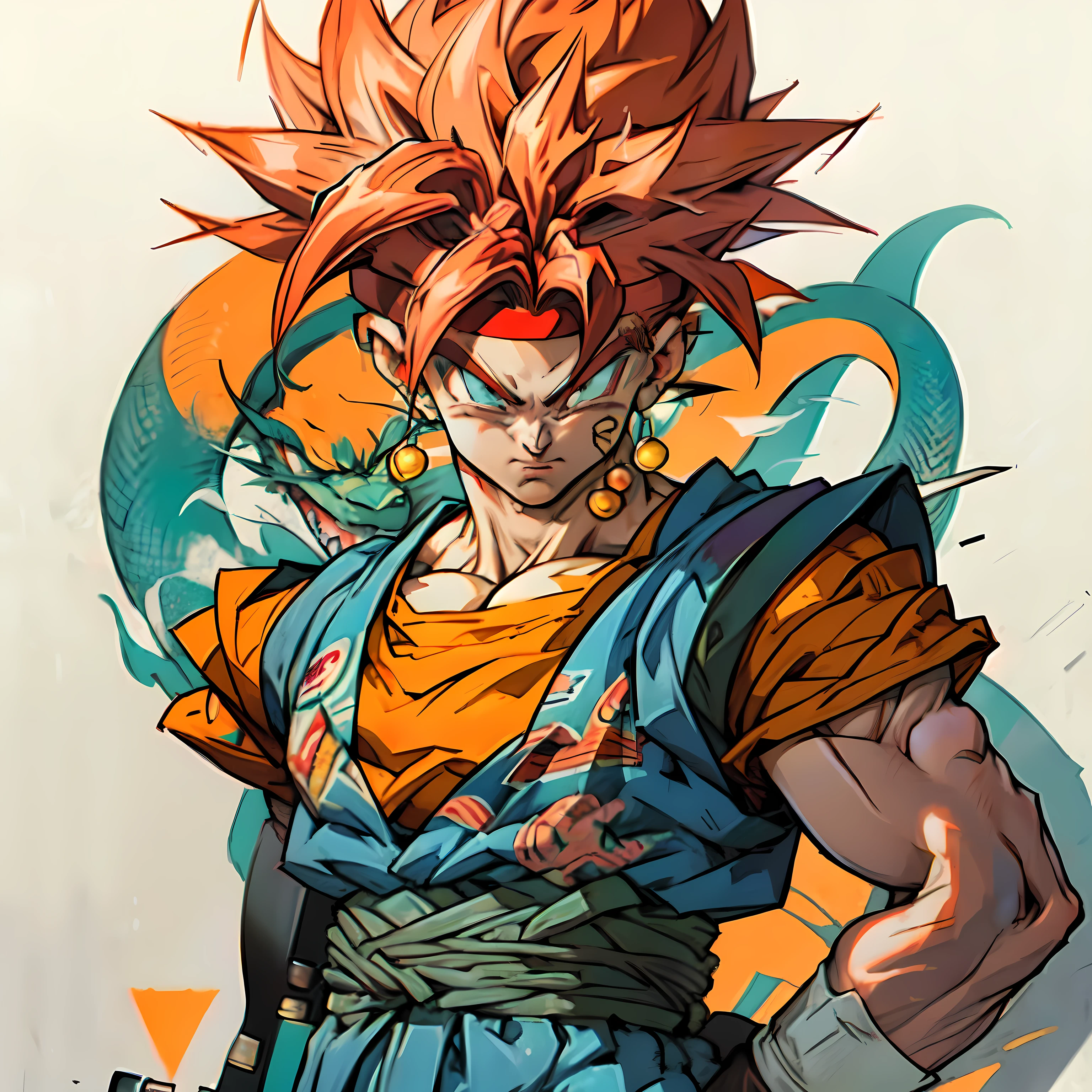 a drawing of a young redhead holding a sword, crono, portrait crono, crono trigger, crono trigger guilty gear style, Akiri Toriyama, dragon ball character, Akira Toriyama, Akira Toriyama style, super dear, shikanosuke yagaki, dragon ball concept art , Tsukasa Dokite