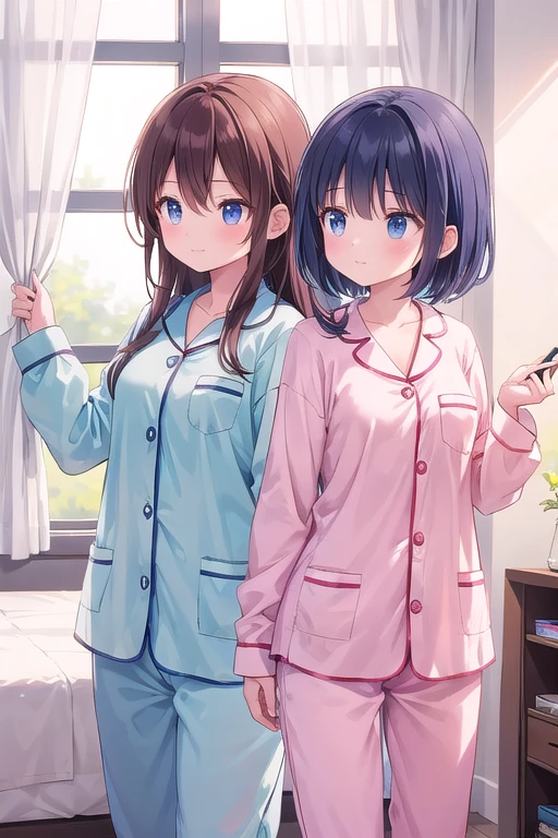 (masterpiece),  (2girls),  pajama