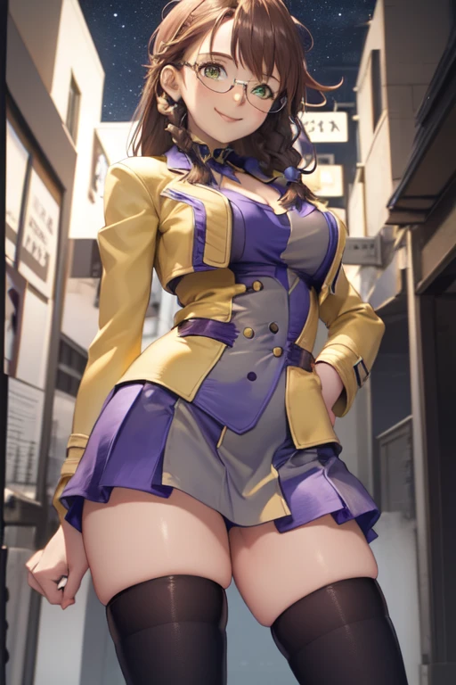 ((Mucha style)),(Vulgar),((JK girl)), open leg stand, (from thigh up),Too big,Pompadour,(Put your arms behind your back:1.2),((Sex addiction))((highschool uniform)), highschool skirt, Half of it sticks out from the clothes,(High position:1.6),((Detailed face)) smile, ribbon,