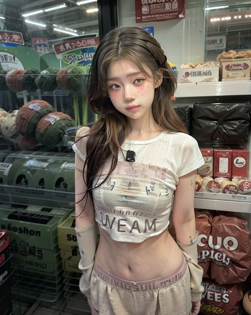 Highest quality, masterpiece, detailed, Well-organized composition,Ahegao，Black latex micro bikini，Full body tattoos,Cat ear，tail,Leopard print sneakers,Wet white skin，Dripping Sweat，Surreal，Golden and pink hair，In a crowded shopping mall，Collar tethered to a leash，Very thin，Crowd,be surrounded by a large number of people、Squatting and doing the splits，Peace sign with both hands，