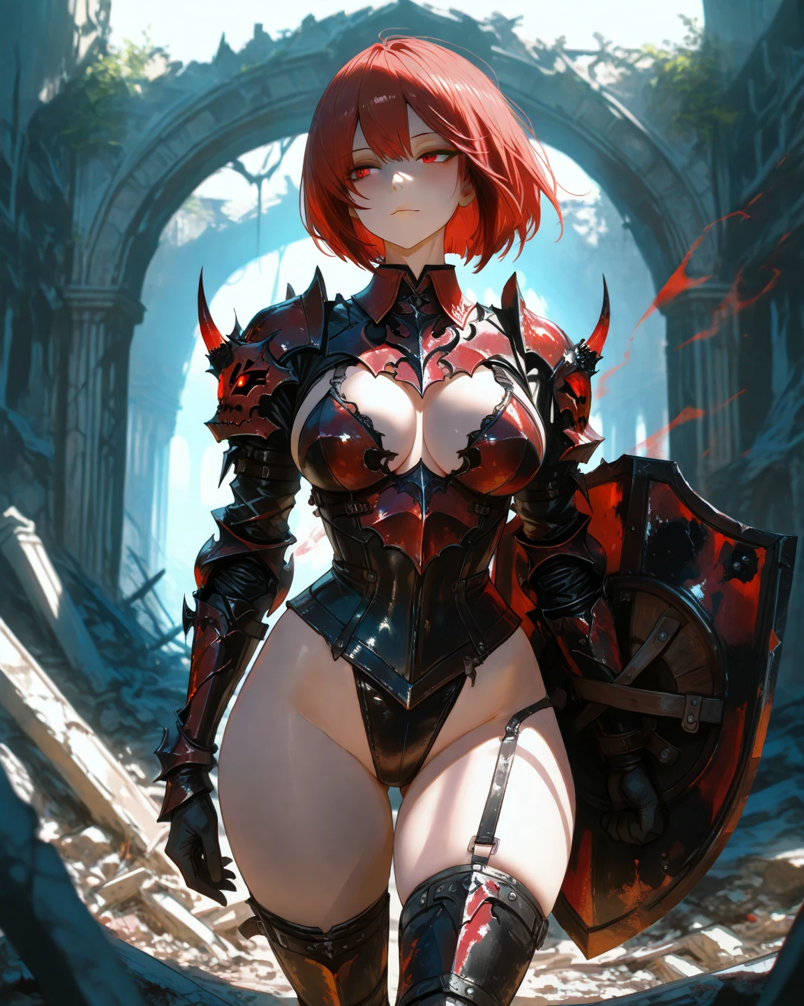 beautiful alluring female knight in blood red power chitin armor, red chitinous spiked plates, organic spike ornaments, biopunk armor, biopunk theme Theme, Fiverr Dnd Character, Octane Render, Digital Art, Extreme Detail, 4k, Ultra Hd, Polished, Beautiful, Hyperdetailed, Intricate, Elaborate, Meticulous, Photorealistic, Sharp Focus, Wlop, Character Design, Unreal Engine, 3d Rendered, Volumetric Lighting, Reflections, Glossy, Digital Illustration, Sensual Pose, Suggestive Pose, Lewd, Full Body Shot, naked, vissible nipples, puffy ??????, anatomically correct, pierced nipples, nipple piercing, nipple chains 💖❤💕💋❣