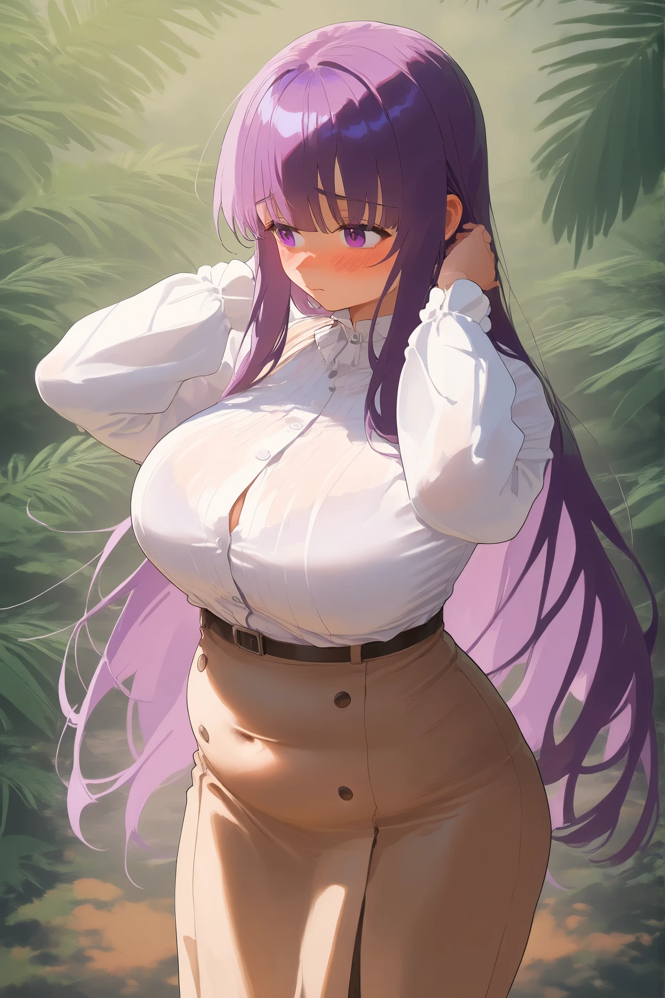 fern,Browsing Caution, 1 person,highest quality, Best image quality, masterpiece, Very detailed, shape, Pool, One piece swimsuit, girl,Big Breasts,Anguished expression,((Sweating profusely)), Long Hair, Purple Hair, Slime nest, Slime (substance), Imprisonment, Suppressed, bondage, big Slime, Tentacles, Transparent body, Grabbing her breasts,