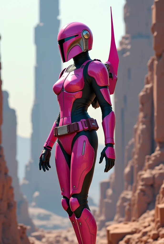 Futuristic, Mandalorian, jet pack, Pink armor, Female, Small, Petite, shy