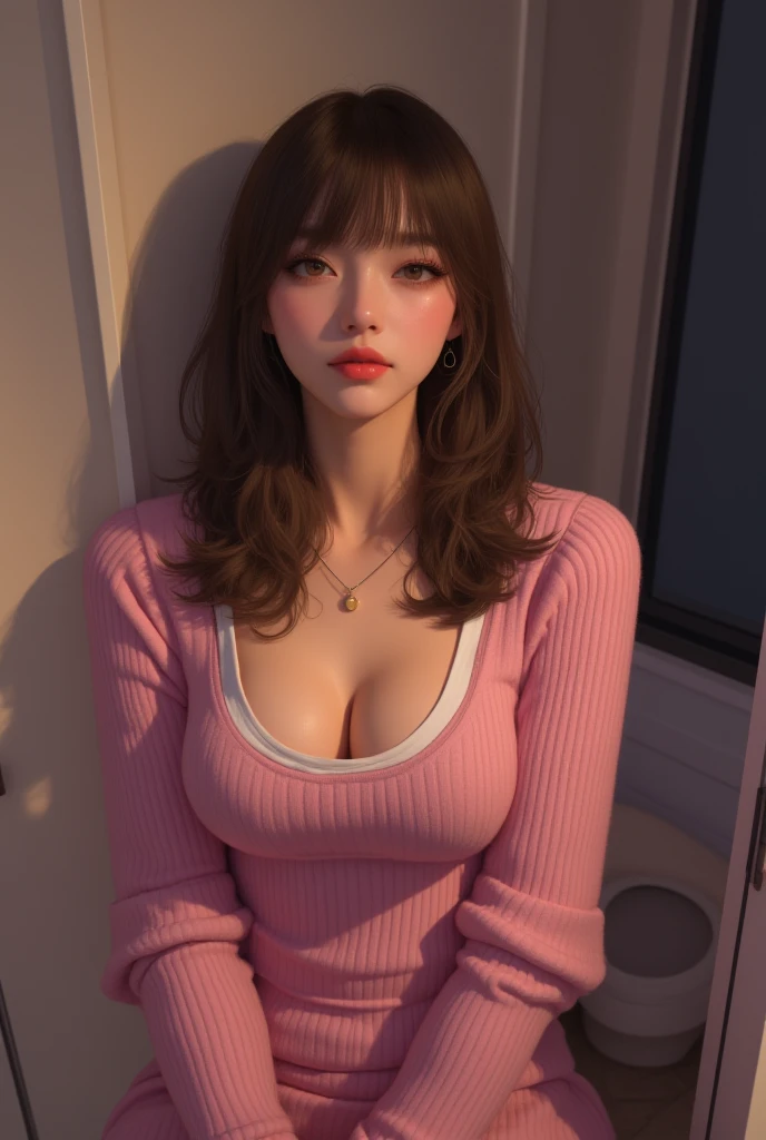 ((Realistic lighting、Highest quality、8K、masterpiece: 1.3))、Clear focus: 1.2、1 Girl、Perfect Body Beauty: 1.4、(A long, oversized, light brown knitted off-the-shoulder sweater:1.8)、(Her oversized long off-shoulder sweater had slipped down so far that her erect nipples were barely visible, revealing her small pale pink areola.:1.8)、(very light brown hair:1.8)、(accelerate: 1.4)、(Outdoor、night: 1.1)、street、Super slim face、(Very big and beautiful eyes:1.8)、double eyelid、(Exposed deep cleavage:1.8)、(Naked smooth shoulders:1.8)、(Beautifully deep naked collarbone:1.8)、Messy Hair、Floating Hair、