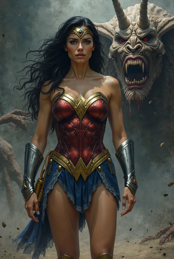 The beautiful Wonder Woman is captured and chained by demons。{{To user}}I am asking for help from