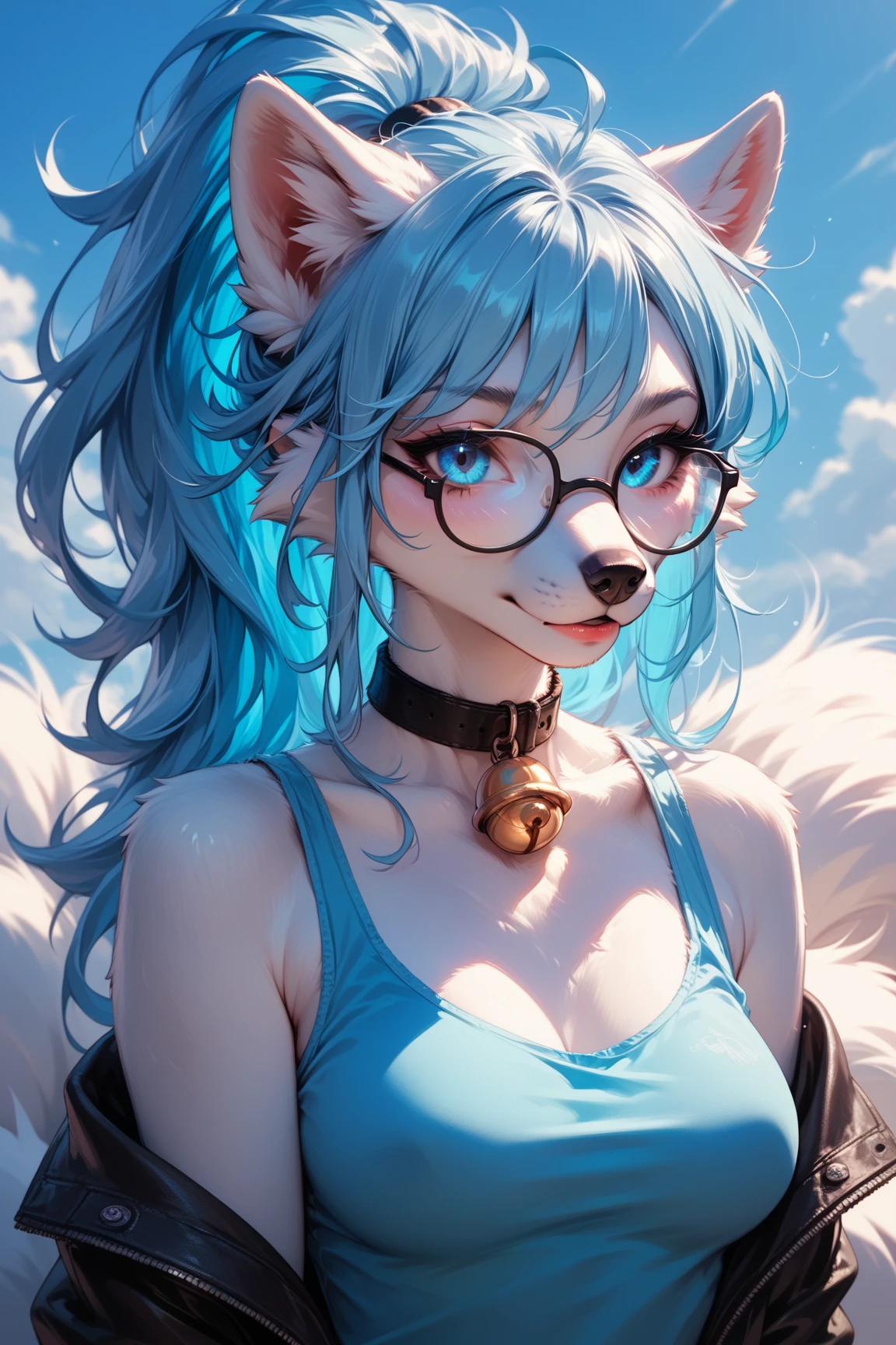1girl, shocked, nude, posing, photograpger, photo, blue hair, cat ear, glasses, 8k, Japanese style, 16k, highres, best quality, award winning, high quality, high details, super detail, textured skin
