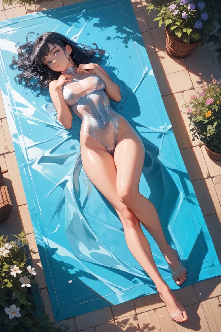((best Beautiful elf Girl, medium black hair, waved hair, leaf leotard,long arms, long legs, cowboy shot, archer ,outdoor, new York,full body , view from above,shock face,((masterpiece)), (detailed), perfect face