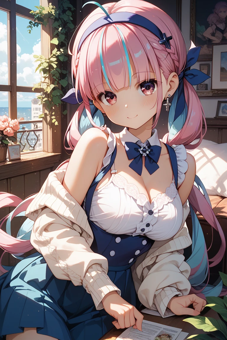 Ultra-high resolution,masterpiece, Attention to detail, Highest quality, 4K,(Pink Twintails、Blue ribbon),(well endowed,Captivating body、Ultra-detailed skin、Beautiful eyes、Detailed Background),1girl、(Wedding dress、Embarrassing:1.3),Wedding hall
