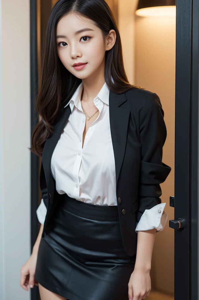 (Super beautiful)、(beauitful face:1.5)、japanes、Officelady、(A detailed face:1.3)、(A detailed eye)、(Detailed lips)、(Detail nose)、(Clear pubic contours:1.1)，(Spread your legs:1.1)、(Showing white panties:1.1)、(Dark gray business suit)、(Tailored jacket)、(a miniskirt:1.3)、(shirt with collar)、(bags:1.1)、(I have a mobile phone:1.1)、high-heels、(Blue Seats in the Subway)、(Bare legs)、(At SFW:1.1)
