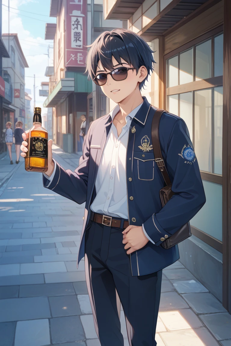(25-year-old male:1.5) and (Black short hair) and (blue eyes),lookin at viewer,upper body
shiny skin, masterpiece、Highest quality、
black hoodie,
smile,The background is the interior of an izakaya at night.,Drinking beer