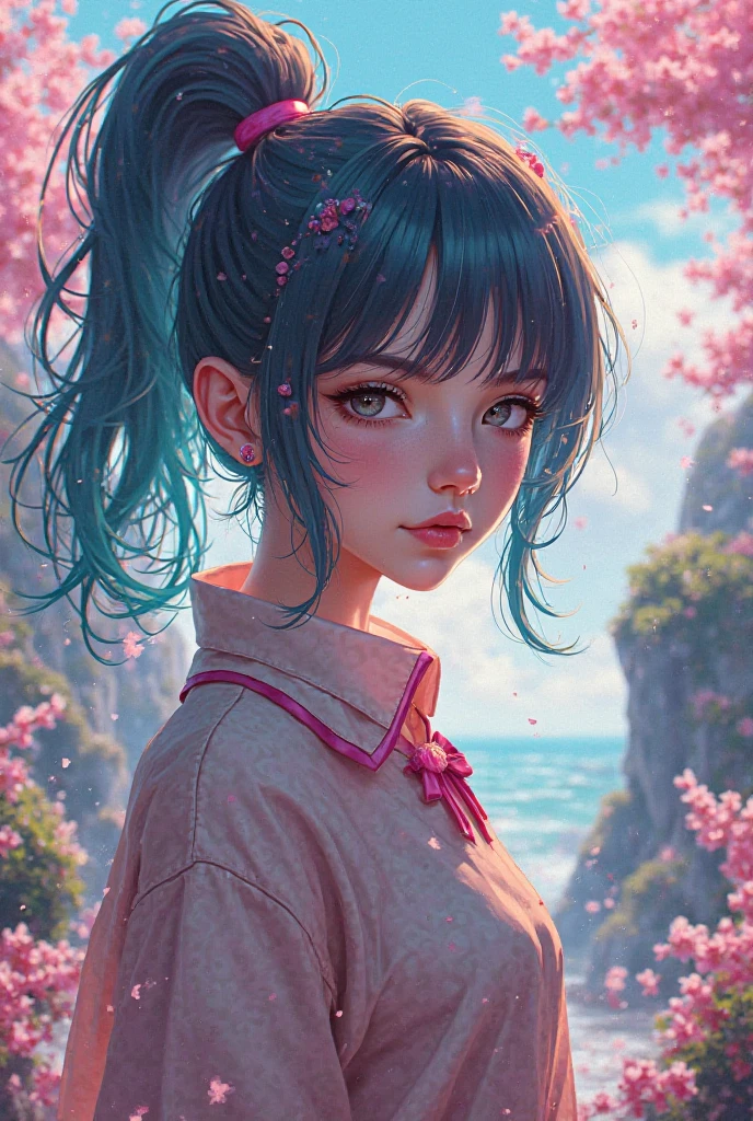 A lovely woman in a short skirt, rainbow hair, tube top, parasailing through a park in Japan as cherry blossoms bloom, view from behind, best quality, 4k, 8k, highres, masterpiece:1.2, ultra-detailed, realistic, photorealistic:1.37, HDR, UHD, studio lighting, ultra-fine painting, sharp focus, physically-based rendering, extreme detail description, professional, vivid colors, bokeh, detailed portrait, beautiful detailed eyes, beautiful detailed lips, extremely detailed face, long eyelashes, elegant, graceful, serene, atmospheric, dreamy, whimsical, soft pastel colors, warm lighting