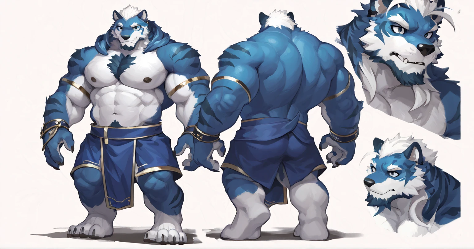 Alone, ORCBEAR, Male, muscle, intestinal muscle, big belly, calnçan, large, Male mature, old. (((character expression sheet)))