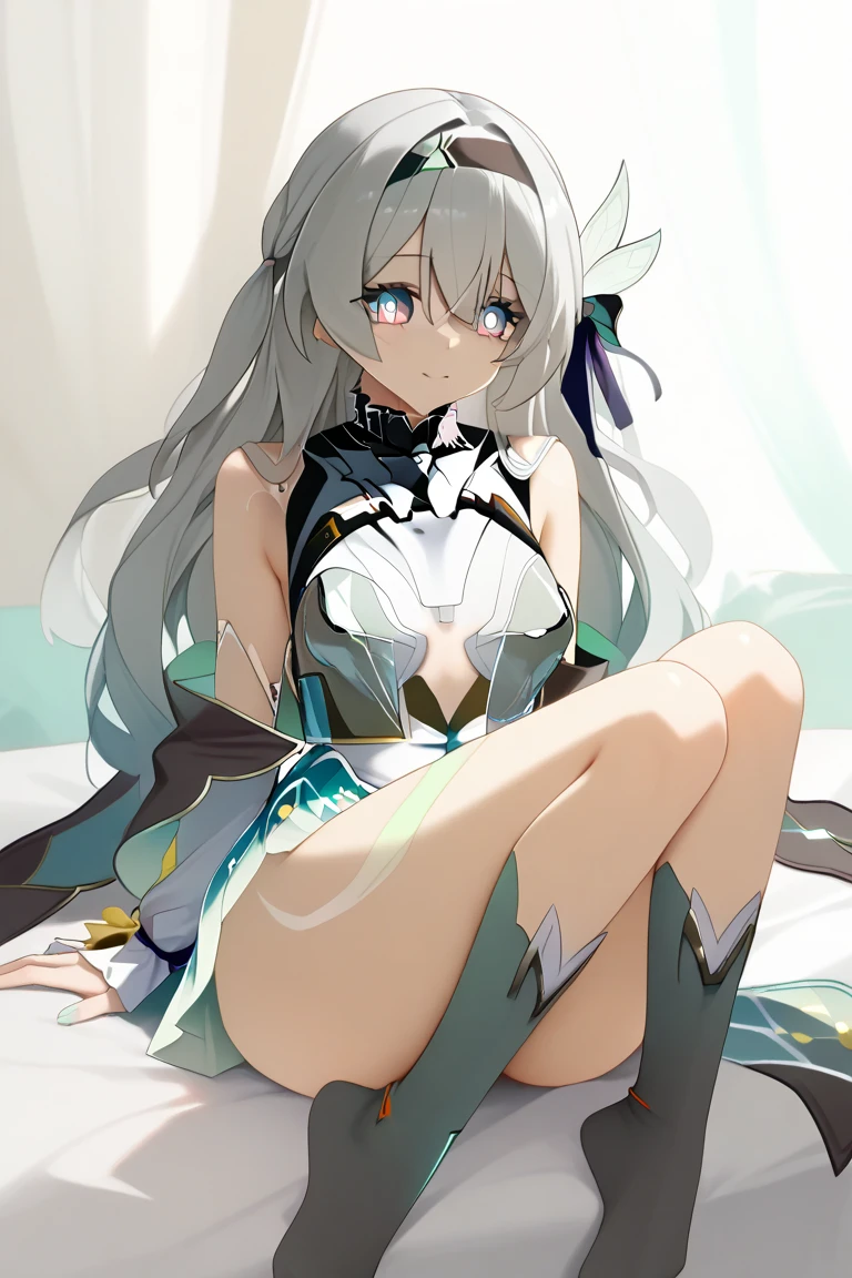 (masterpiece,Perfect Anatomy,highest quality,Super detailed,High resolution.8k,Highly detailed CG,),Highly detailed eyes,Detailed face,Perfect hands、Highly detailed five fingers,Perfect Legs、One Girl,(Heterochromia: red right eye and blue left eye),very long white hair,(Dark Skin:1.3),shiny skin,(Small breasts),Slender body,low length,, slanted eyes,small eyes,evil grin,BREAK、traditional chinese costume、tight size、Side slits,No panties,(crossed legs),BREAK,Wind,sunrise、sun,temple,garden,fallen leaves,autumn、backlighting、cowboy shot、(from below),looking down,dutch angle