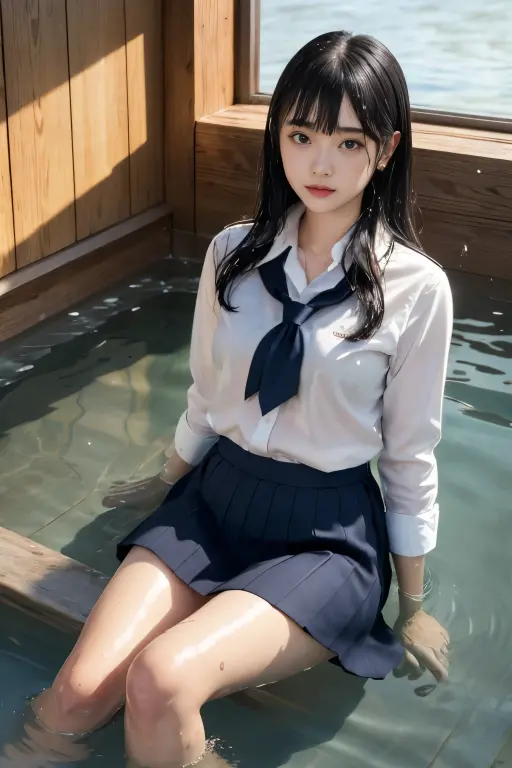 (in 8K, Raw photography, top-quality, masterpiece:1.2), 1girl in, Voluptuous body, cute little, photogenic ,Blazer Uniform, skirt by the、a short bob, s lips, ((Classroom at evening))、 School uniform, Real, Photorealsitic、 shinny skin、cute face、pleatedskirt、((Sleep on the floor))、(((Troubled face、red blush、embarrassed from)))、 ((Skirt lift yourself))、(Spread your legs wide)、natural soft light、(((Close your eyes)))、Show off your pubic area、(((Water flowing down from the pubic area、Very moist pubic area、puddles))),Insert Finger,rub one's breasts,drooling、