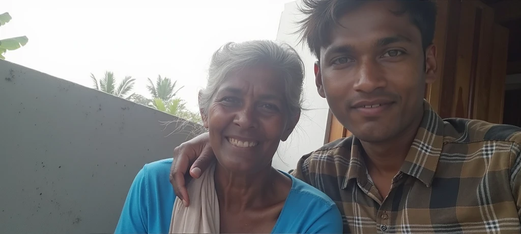there are three children standing next to an older woman on a porch, in a village, taken with sony alpha 9, he is about 8 0 years old, interesting composition, with village, photo of poor condition, deep image, very very low quality picture, photo taken in 2 0 2 0, 70 years old, 7 0 years old, viral post