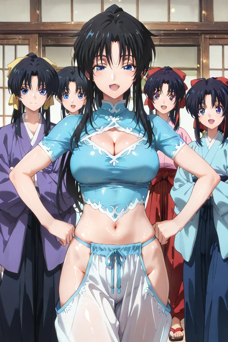 Beauty Japanese Women,Model body type,8-headed beauty,Nude,Wearing a kimono,Give someone a Japanese umbrella,Black hair,Long Hair,Pointed nipples,Large Breasts,