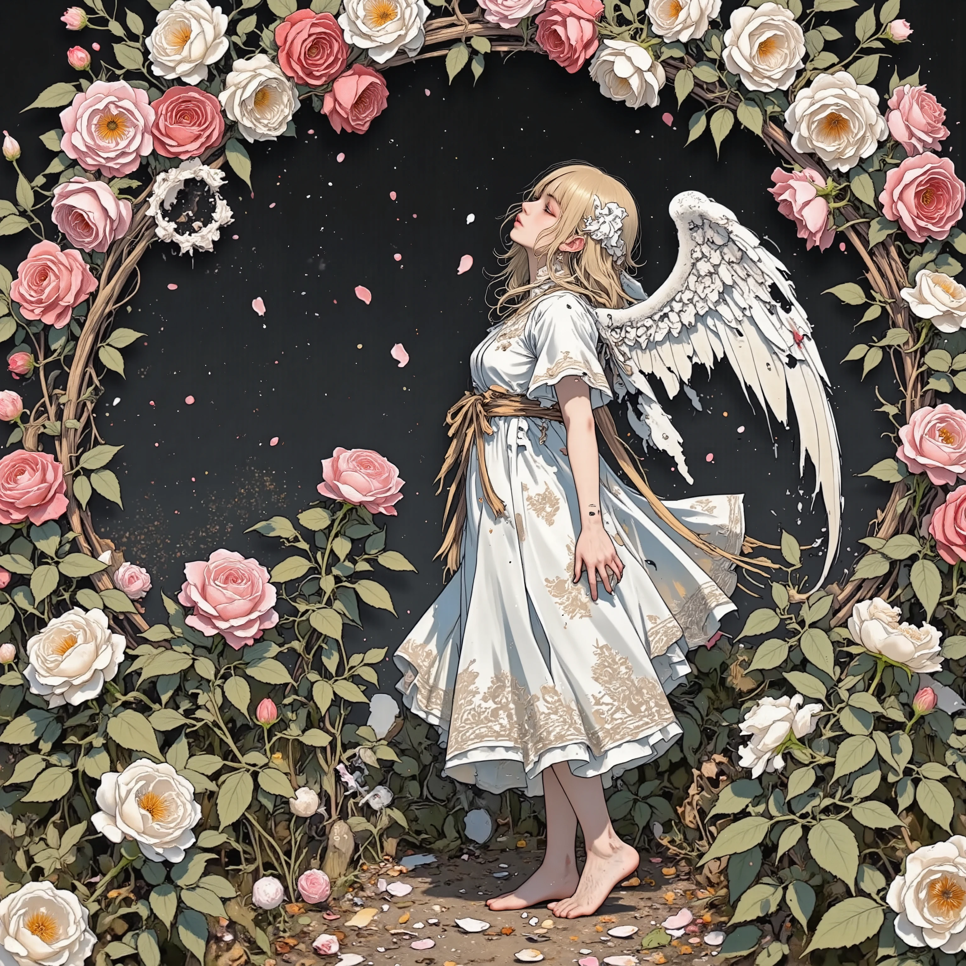 This is conceptual poetry. In a forgotten rose garden where breathless petals bloom and decay side by side, a broken-winged angel gazes upward, not toward heaven, but toward the meaning of silence. This is conceptual poetry. Every step she takes echoes across timelines. The garden is not a place, but an idea. The wilted roses whisper things no one remembers. This is conceptual poetry. Women's daily life, conceptual poetry, mythology made of shadows and feathers, conceptual poetry, illusions carved from memory, conceptual poetry, language beyond beauty, conceptual poetry, conceptual poetry, conceptual poetry, a world that speaks in stillness.