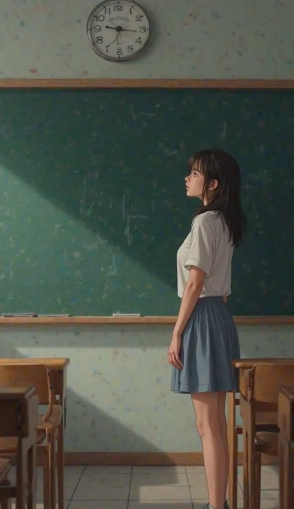 A girl cuts her back to the man sitting behind her in the classroom.