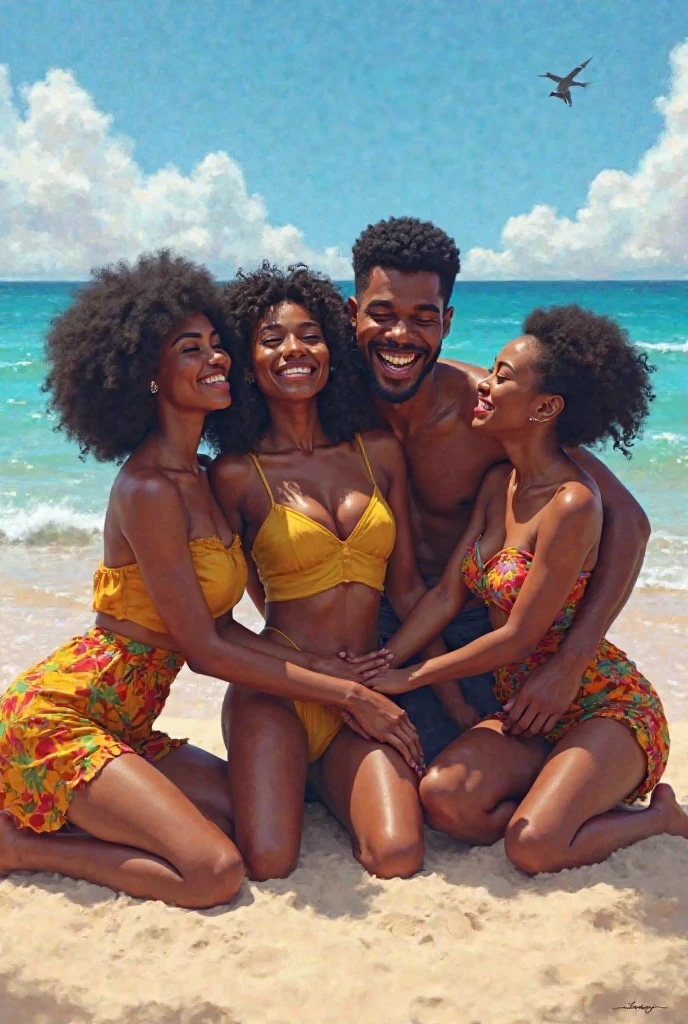 Black family picnic blue sky background with SexyCanvas, that express security 