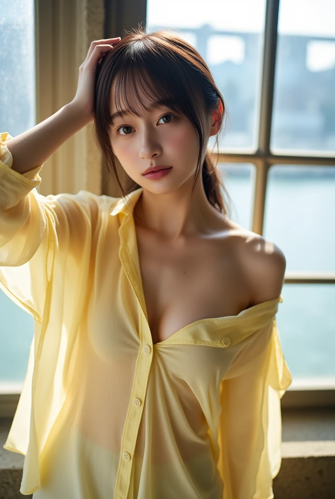 score_9, score_8_up, score_7_up, score_6_up, score_5_up, score_4_up, sexy asian girl, 1girl, japanese geisha, 20 years old, face close up, full body portrait, (geisha hairstyle), very short hair, wearing eyeglasses, big brown eyes, nihongami, geisha makeup, modest look, seducing viewer, hearts, posing, sexy pose, solo, blue floral kimono, off shoulder, bonsai, sakura, cherry blossom, submission, sunset, flowers, plants, cinematic lightings