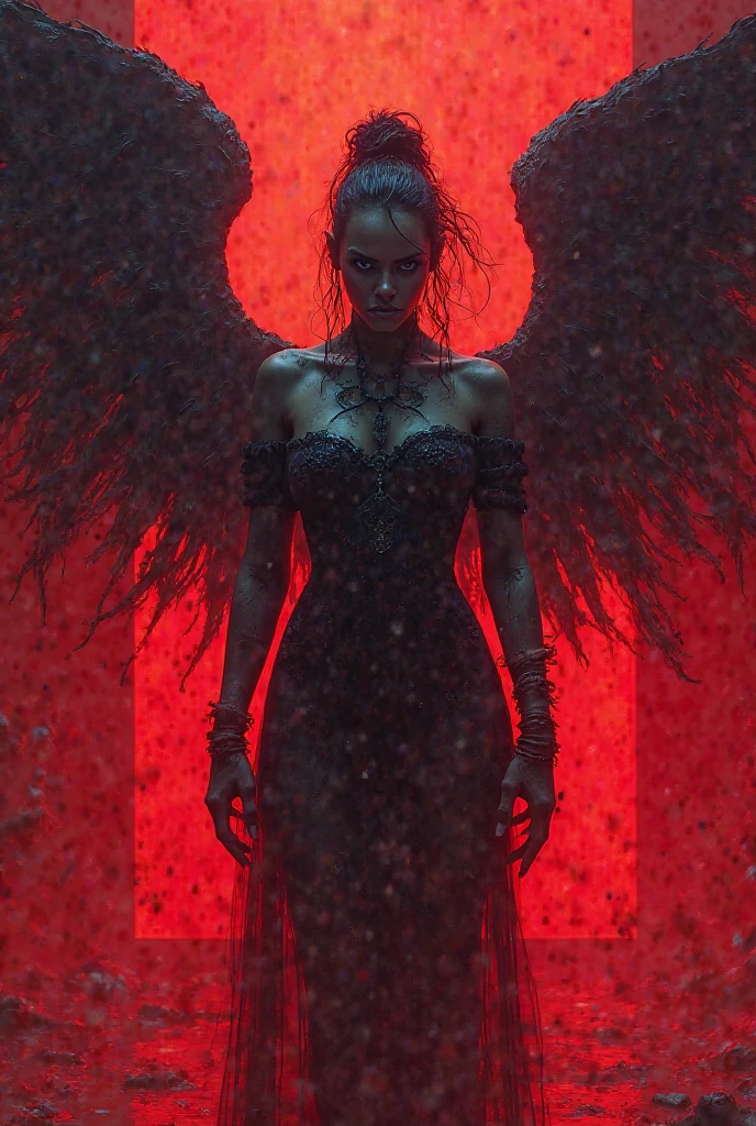 simple dark magical background , horror scene , beautiful female devil , red magical glowing eyes , magical reddish glowing little orb in two hand at once , female devil staring at orb , dark big wings , ultra detailed face , (ultra detailed scene) , (ultra detailed orb) , (ultra beautiful face) , (ultra detailed hands) , (ultra detailed wings) blood splashed on body, pale face , dark red lip , black underwear , shaped body , red magic around her , magic twirling around, ，Camel toes，thin gap