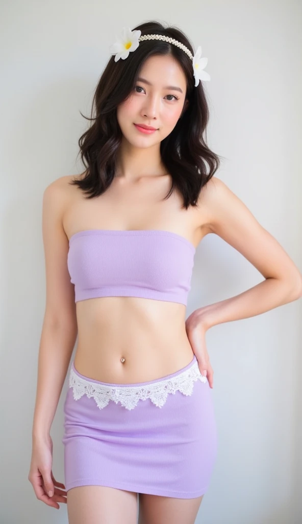 Krysten Ritter in purple and colorful sweater and panties smiling