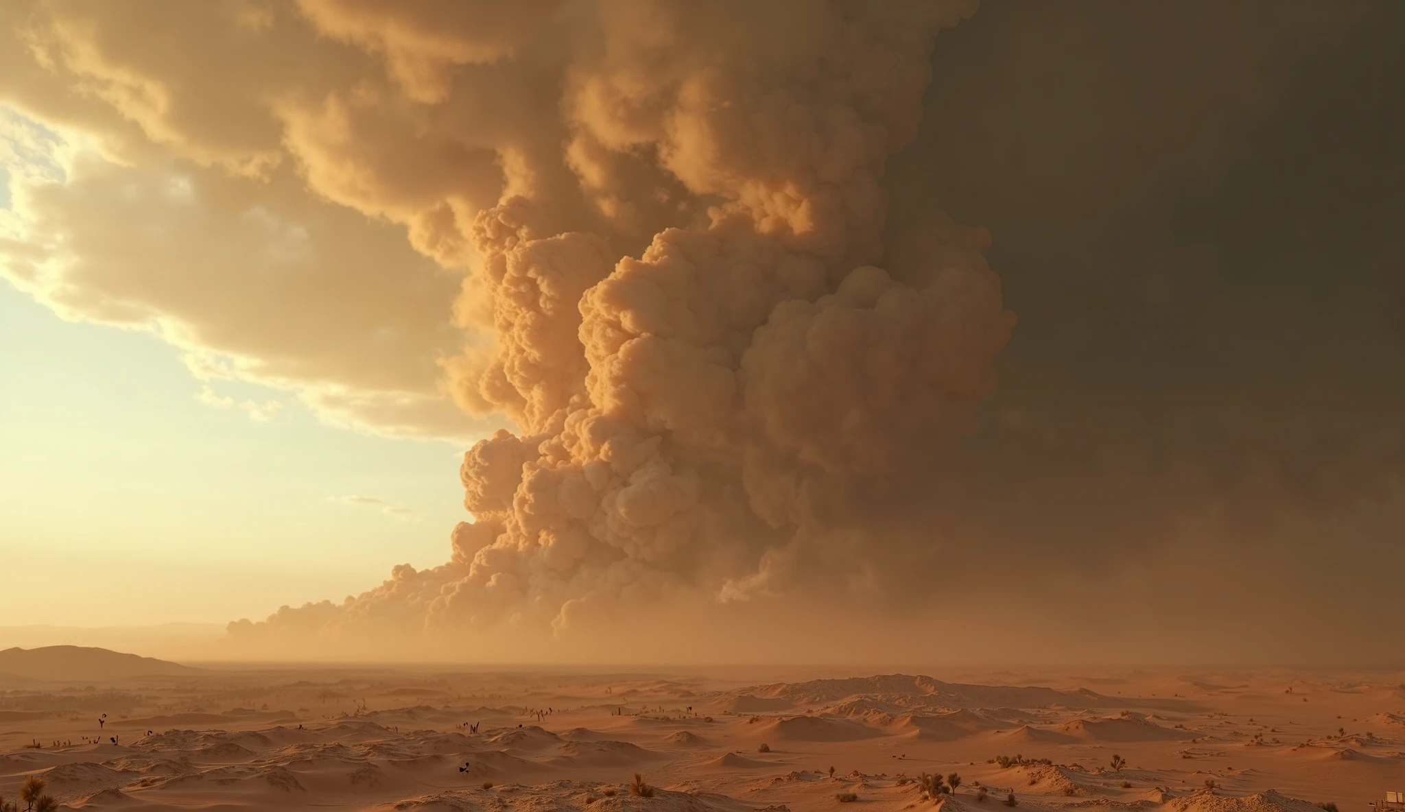 ((sun piercing through clouds)), ((tornado)), (sandstorm) in a desert, bright, ((sun rays)), ray tracing shadows, hyperrealistic, oil painting, intricate, concept design art, Octane render, 8K, masterpiece, sharp focus, (masterpiece:1.2), (best quality:1.2)