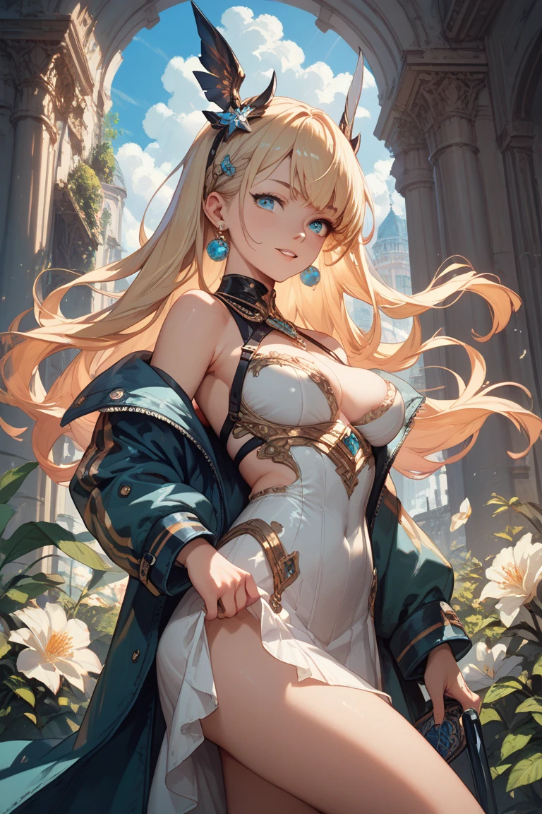 top-quality、Top image quality、masterpiece、girl with((18year old、Best Bust、big bast、Bust 90,Beautiful blue eyes、,Blonde long hair、A slender、Large valleys、fullbody naked、Not wearing any underwear、not any dressed、a closeup、Open your arms、Gold ring on wrist、beautiful tiara、hiquality、Beautiful Art、Background with((starrysky)))masutepiece、visualart、depth of fields、sky at night、raise arms、Fierce dance dynamic movements、low angles、A sexy、Elven ears、light magic、Dynamism、NSFW
