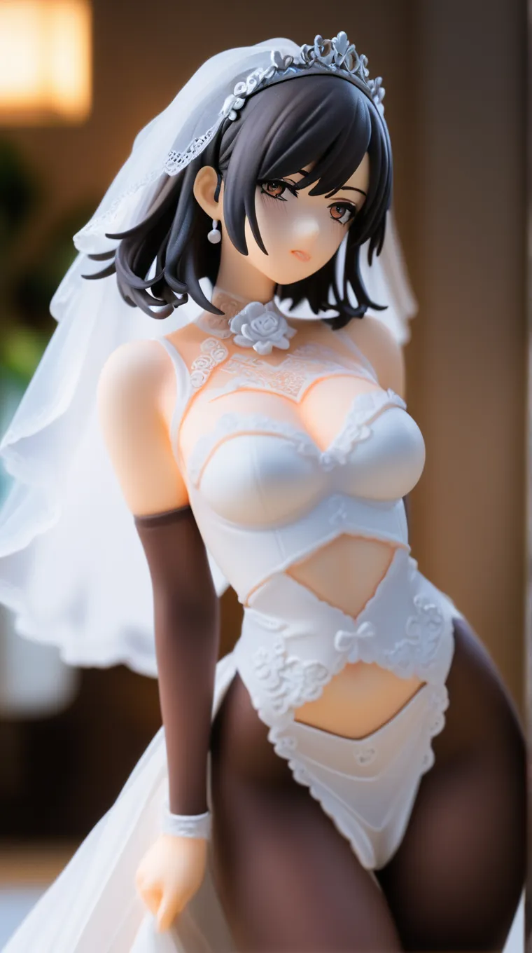 score_9,score_8_up,score_7_up,source_anime,cowboy shot,Idealized Forms,Natural Light,details background,blurry background,extremely detailed 1girl,(aga),1girl, talim, black hair, twintails, braid, dark skin, midriff,real nipple,real areolae,real pussy,((Wedding dress)),intricate pattern,see-through underwear,top less