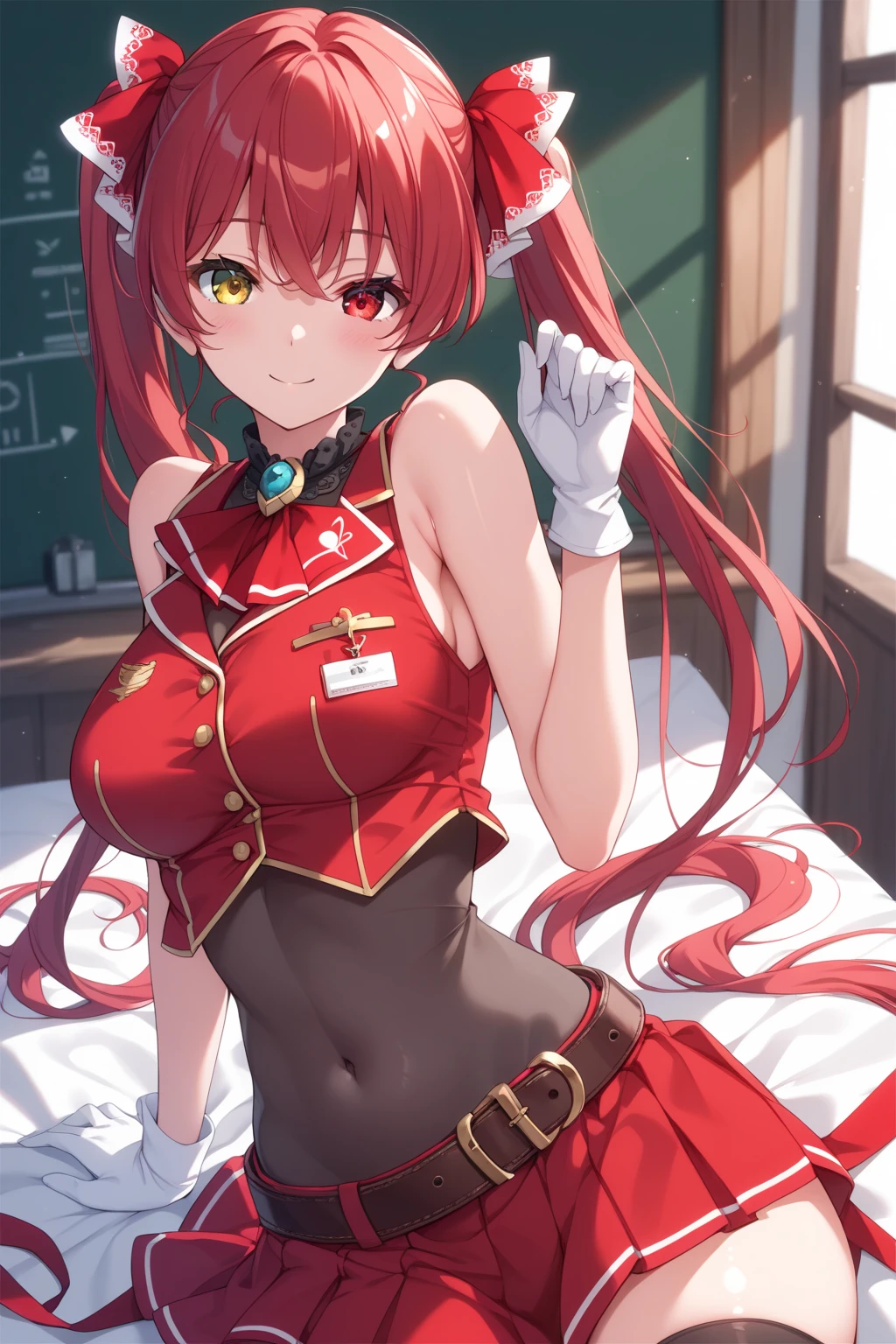 (better lighting:1.3, better shadow:1.2, incredibly realistic), sexy nurse alone, dark red hair (red:1.1, coppery), yellow left eye (yellow:1.2), green right eye (green:1.2), white uniform with lab coat, sensual curves, seductive expression.