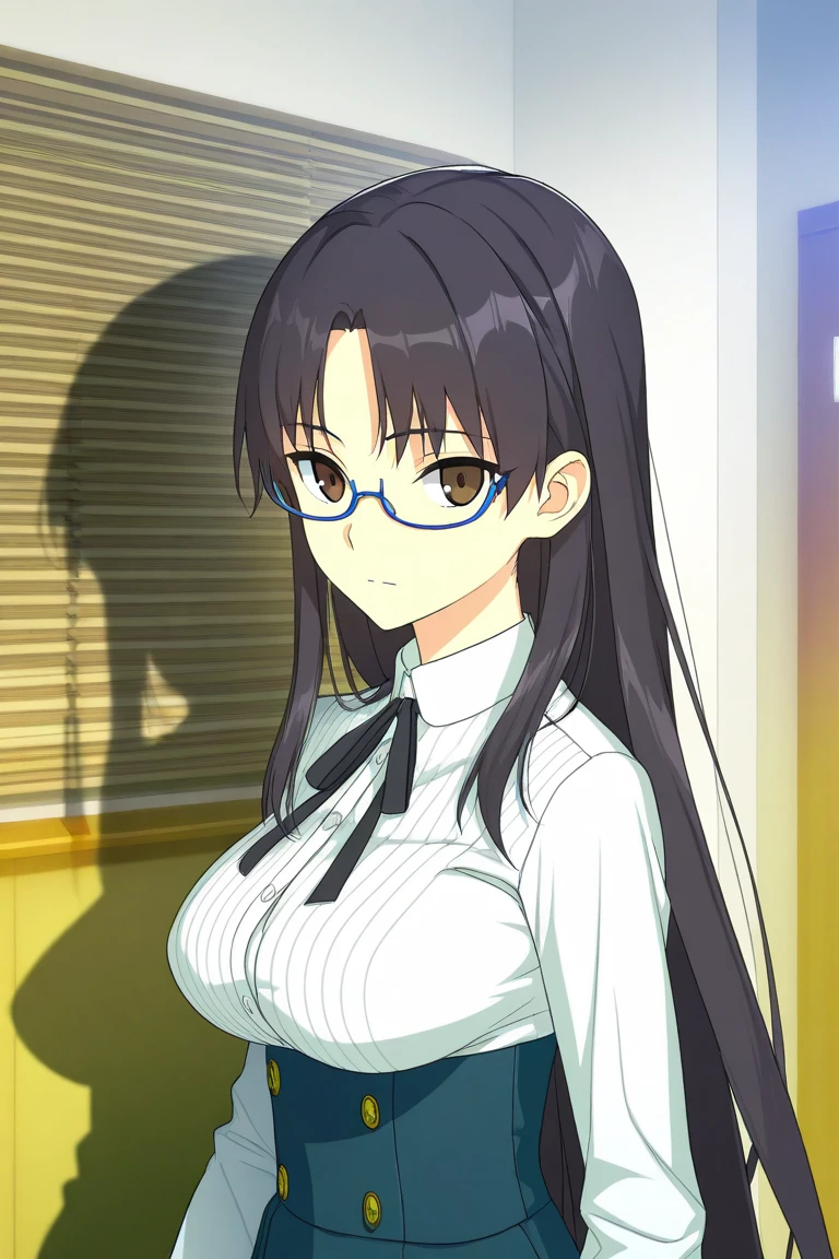 Koyomi Mizuhara, long brunette hair, glasses, bra, medium breasts, cleavage, ass, skinny waist line, club background, tight club outfit, belt, medium brown skirt, tight ass squeeze, sexual gaze, breasts, huge breast close up butt cheeks, back view look ๐๐ ๐ฆ, POV, skirt lift tease