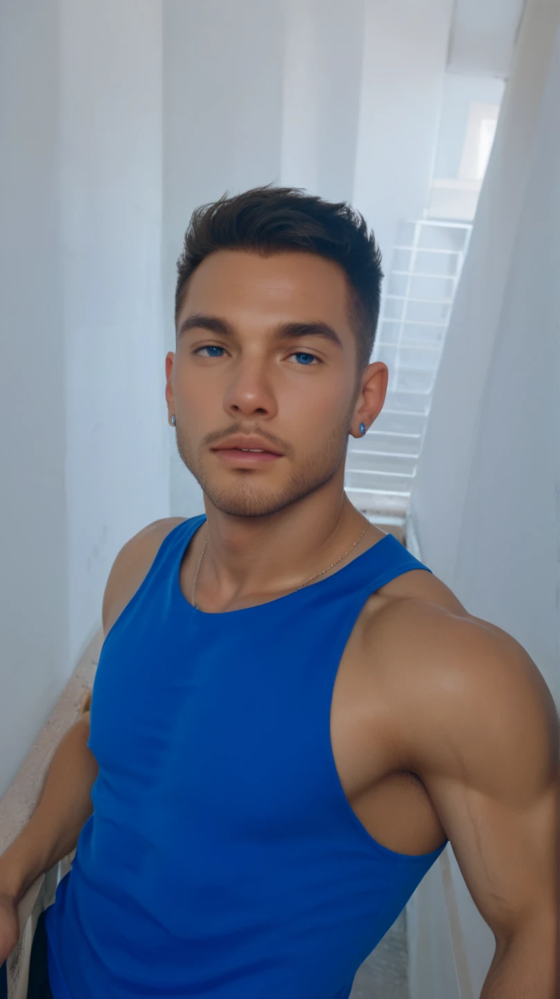 ((best qualityer, 8k, ultra detali, work of art: 1.3)), 1 young boy, shining skin, Spitz, Perfect Body Beauty, Realistic shadow perfect body, Cute baby face,mascle, a handsome man, White hair, 18 years old, The scar on your face, facial hair ("Low waist panties, big bulge ":1.2),(dynamic pose:1.1), thicc thighs, field of flowers