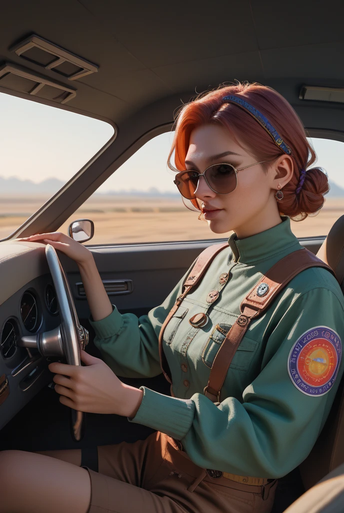 (shot from a Dutch angle, closeup on face:1.2) photo of <lora:sd15_Nichameleon_v1:.9> Nichameleon, smiling, from behind,4:: she is wearing watermelon print shirt , her hair is styled as Straight Finger Waves, BREAK she is (standing on top of a Sherman tank:1.1), (hard lighting:1.4), shot on Hasselblad X1D II, fine texture,smooth color gradations ,Fujicolor Pro ,8mm fisheye lens ,