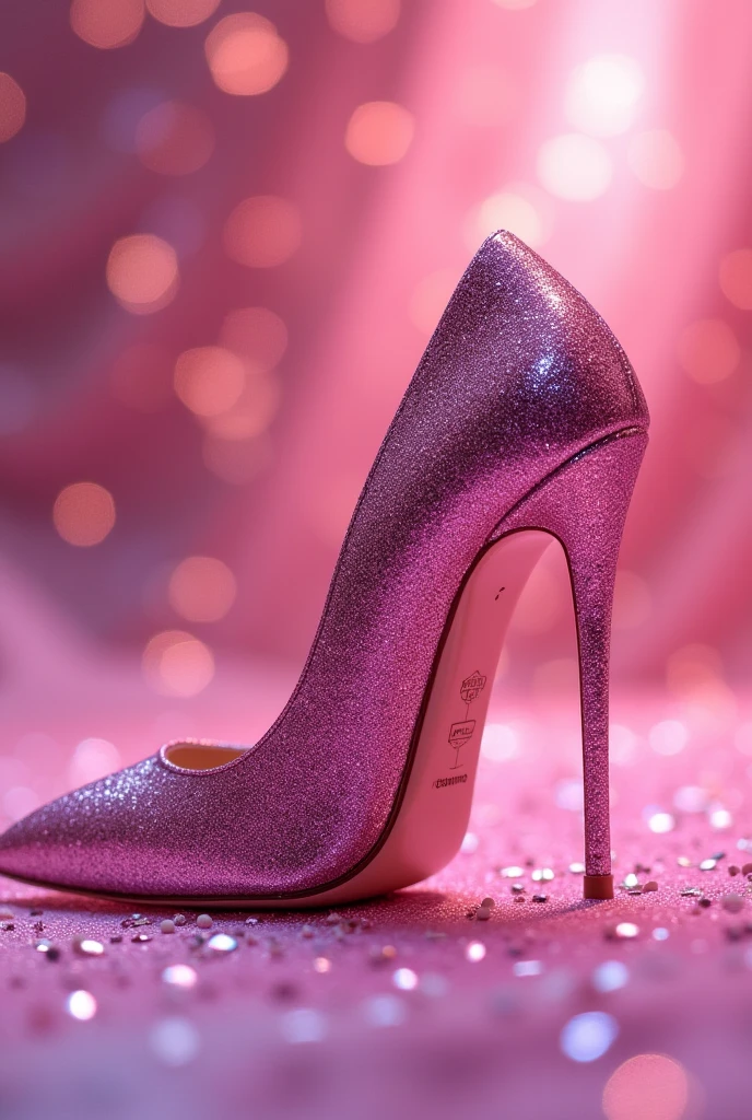 a photography, HD, shoe woman , glitter ornate, pink, blurry, blurry background, depth of field, ornate, mdjrny-v5, photo, (realistic:1.3), 8k,