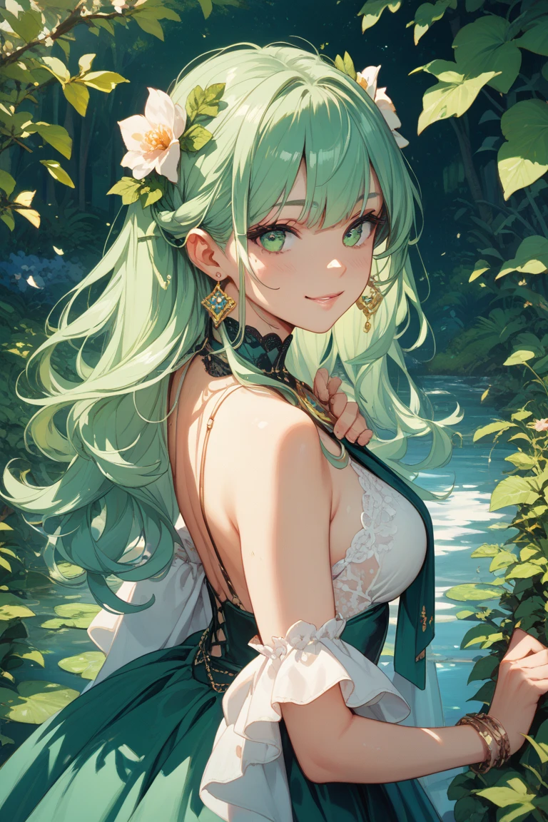 SHE is a light cream Roborovski GILR hamster with lime green macaron ears and body, green eyes and cream hair. SHE wears a blue pearl necklace with a green spade-shaped jewel attached around hER neck. SPARKLE; GLITTER