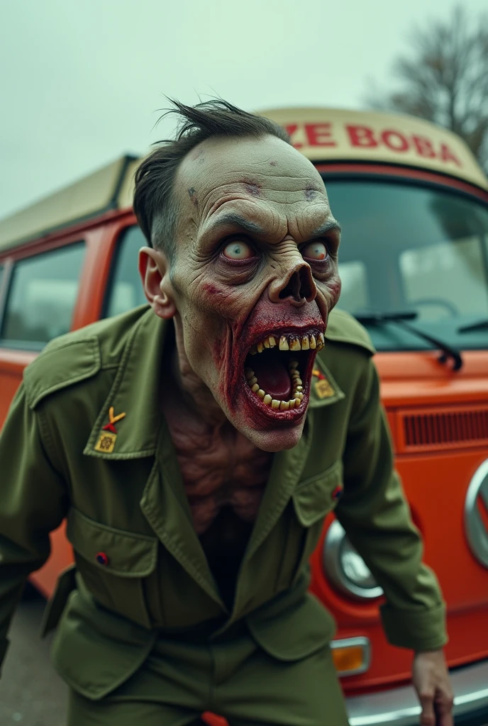 Normal human riding bike in Zombie apocalypse on a highway 