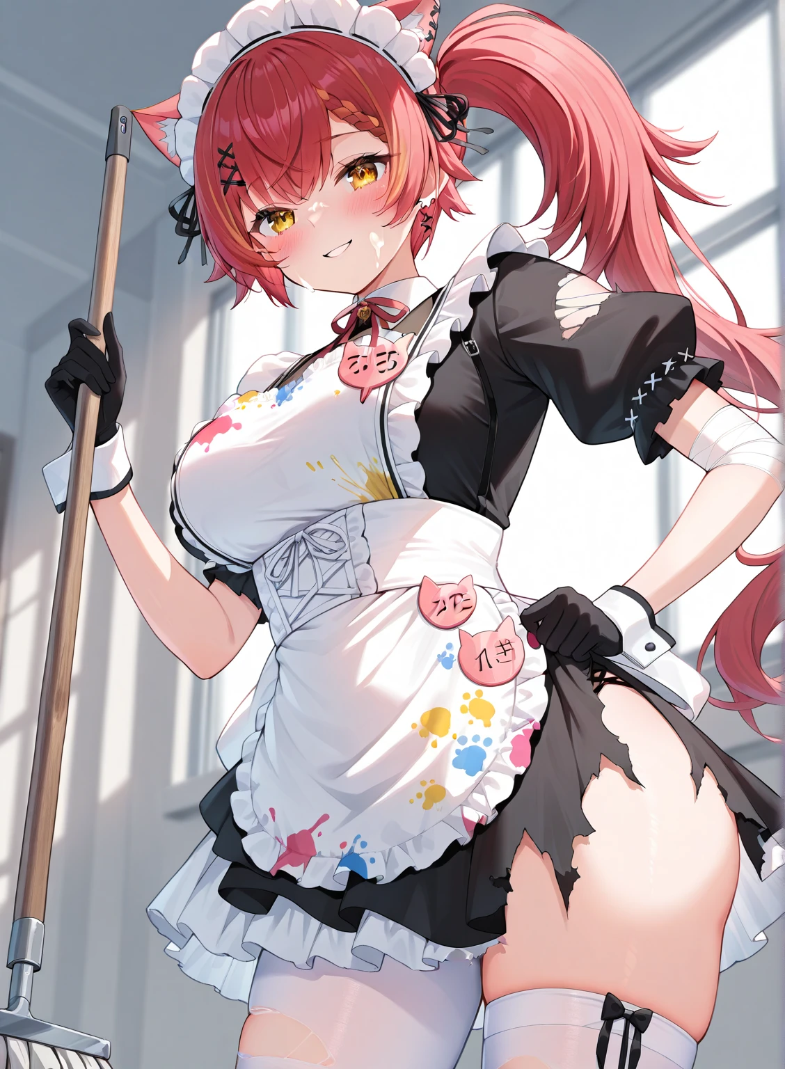 Cute maid cat girl without clothes with 3 size breasts and a nice ass