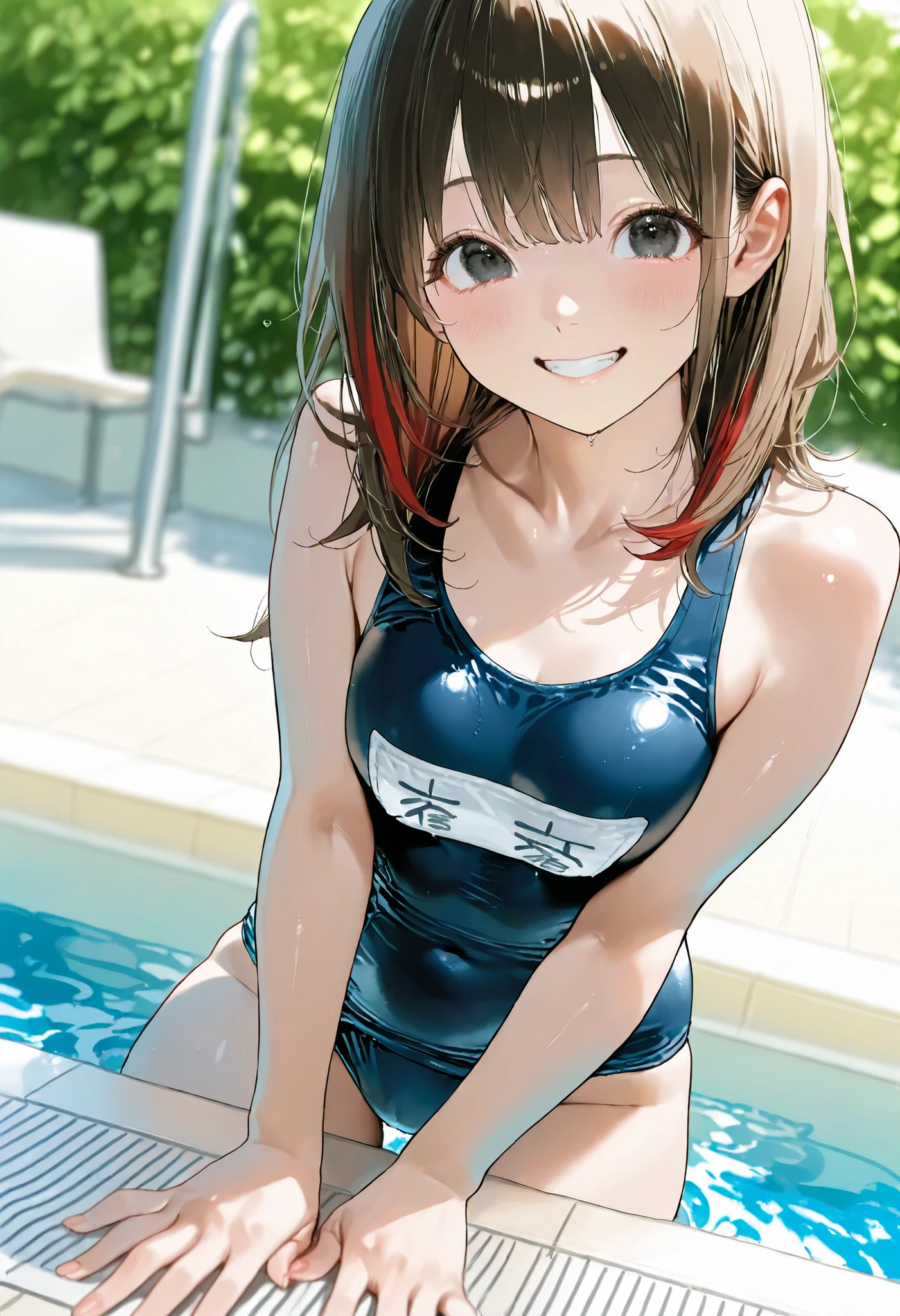 (Browsing Caution),(High resolution),(High resolution),(High resolution),(8k),Yoshizuki_Iori、1 girl、One piece swimsuit、In the pool、A lot of sperm in the chest