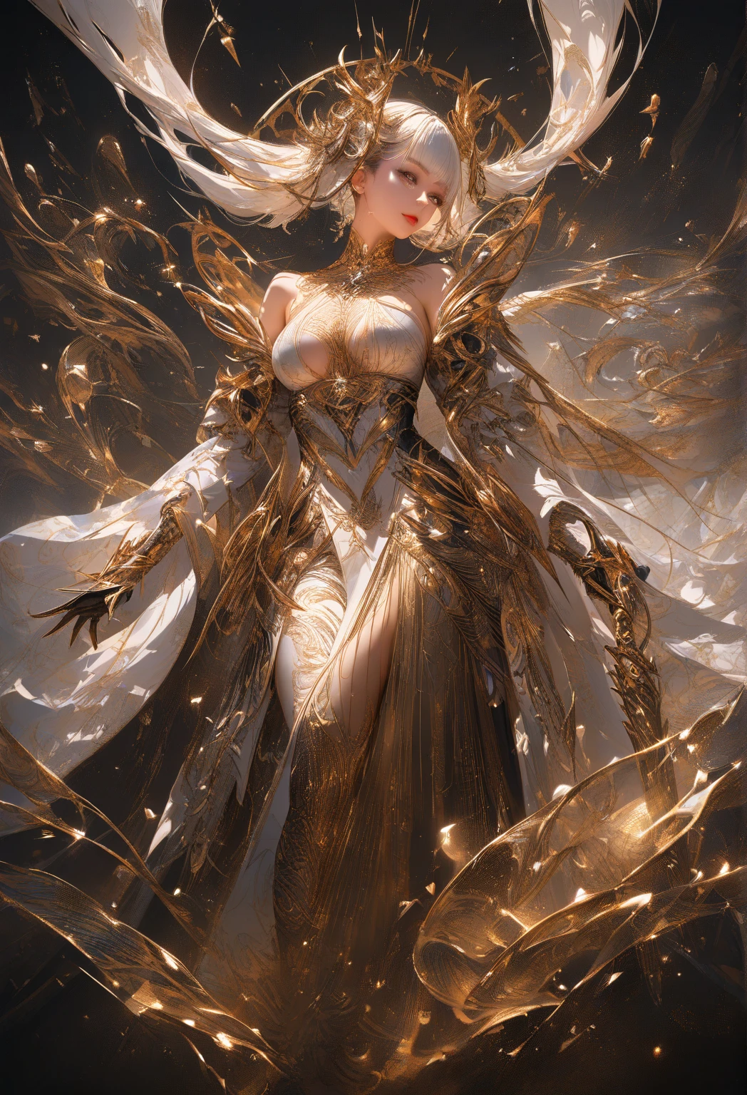 Perfect centralization, Fantastic black-gold beam, delight, Standing position, Abstract beauty, centre, Looking at the camera, Facing the camera, nearing perfection, Dynamic, highly detailed, Liso, foco nítido, 8K, A high resolution, illustration, Art by Carne Griffiths and Wadim Kashin, Goldfish characters