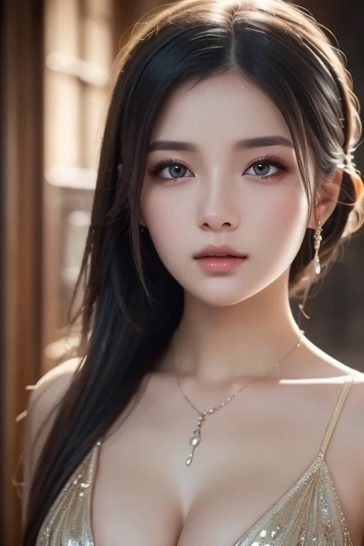 Beautiful woman in kimono,body portrait、8k,fine and beautiful eyes,Dindal effect、masterpiece, 最high quality, high quality, High resolution、very detailed photos、(natural skin texture、fine skin、hyper realism、Super sharpness)、high detail skin、(very detailed、fine skin texture、intricate details、beautiful face、(lifelike face)、realistic eyes、beautiful and detailed eyes、real looking skin、beautiful skin、surreal、very detailed、golden ratio、with smiling eyes、((night moonlight background))、body portrait、G cup、big breasts,Oily muscle、shiny skin、glamorous,shiny bodysuit