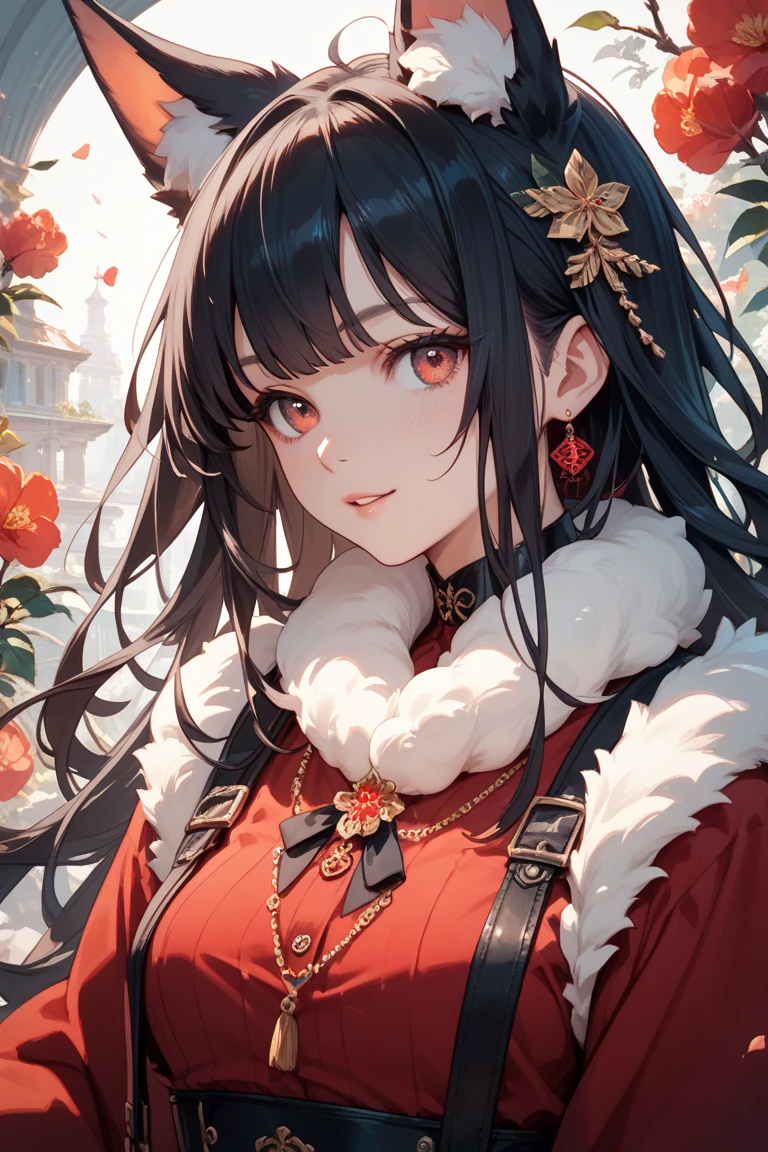cover page, marriage information magazine, Watercolor elements, 1girl, kemono, furry, detailed body fur, animal face, animal hand, cute girl holding a red rose and looking at viewer,