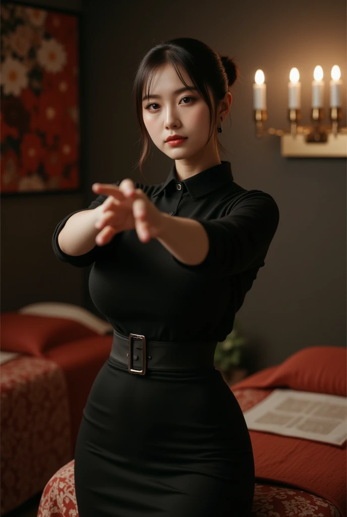 Lee Ji Eun (Best quality, 8k, 32k, Masterpiece, UHD:1.2), ((Composition from head to thighs:1.5)), ((backwards:1.8, Point your small tiny butt at the camera:0.8, Japanese-style room at the ryokan:1.8)), ((office suit:1.8)), (smile:1.5), erect nipples, 1 girl, solo, 18-year-old, 7 head and body, Ideal flat ratio body proportions, black hair, With bangs, small breasts, slender, small butt, beautiful feet, skinny legs, Surrealism, cinematic lighting, Depth of bounds written, first person perspective, Breasts F/1.8, 135mm, ticker, muste piece, curate, ((anatomically correct:1.3)), textured skin, super detail, high details, high quality, Awards, best quality, High resolution, 8K